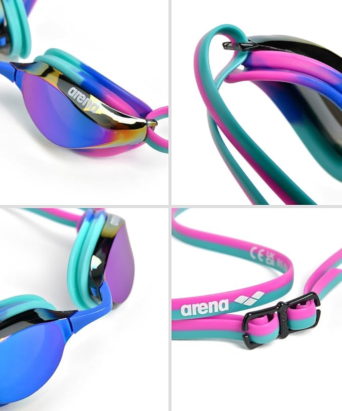 ARENA Unisex Python Racing Swim Goggles for Men and Women Anti-Fog No Leak Max Comfort Dual Strap, Mirror/Non-Mirror Lens-StrideForce Fitness