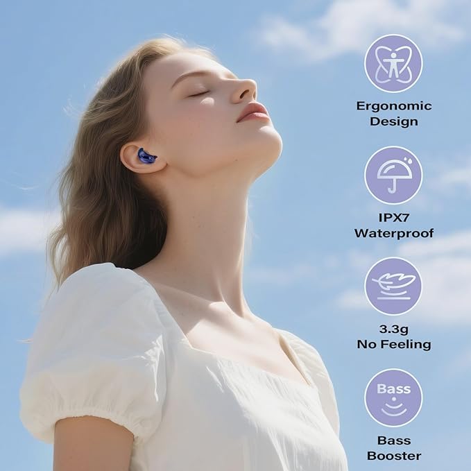 Sleep Earbuds, Mini ANC Wireless Earbuds Bluetooth 5.4 Headphones Deep Bass Stereo, 48H Playtime Ear Buds, 4 ENC Noise Cancelling Mic, In Ear IP7 Waterproof Earphones for Side Sleepers,Touch Control-StrideForce Fitness