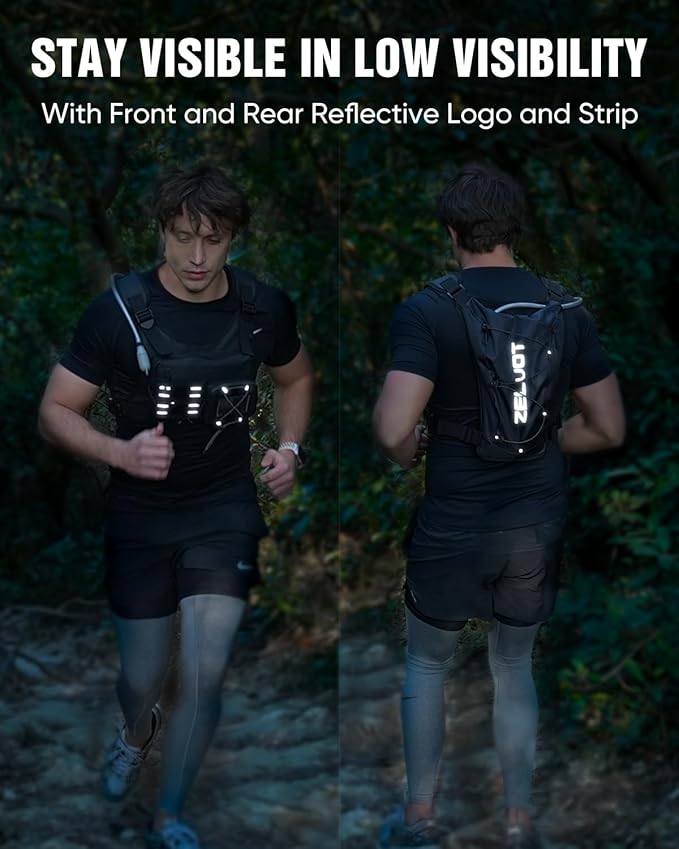 Running Vest with 2L Water Bladder, USA Original Patent, Lightweight Adjustable Chest Pack with Gear Holder, Reflective Running Hydration Vest for Women Men for Marathon-StrideForce Fitness