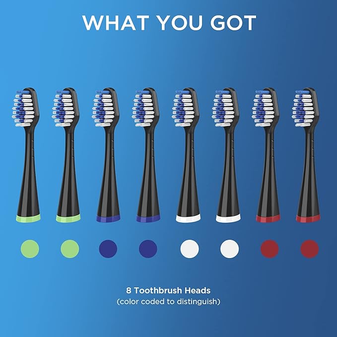 Replacement Toothbrush Heads for Waterpik Complete Care 5.0/9.0 (CC-01/WP-862), STRB-8WB, (8-Pack, Black)