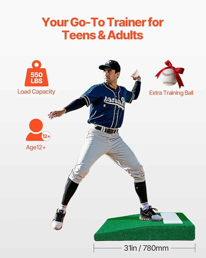 VEVOR Pitching Mound, Baseball Game Mound, Indoor/Outdoor Pitching Practice and Training Equipment, Softball Pitching Aids with Antifade Turf and Pitching Rubber-StrideForce Fitness