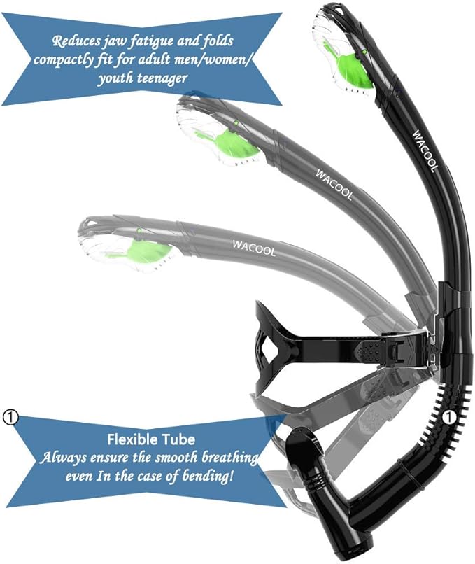 WACOOL Training Headstrap Support Dry Top Snorkel Tube Comfortable Mouthpiece One-Way Purge Valve for Pool Open Water Scuba Lap Swimming Swimmer Diving Snorkeling-StrideForce Fitness