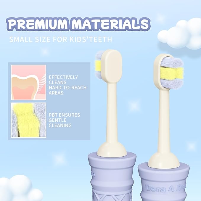 Kids Toothbrush with Wide Non-Slip Grip - 3 Pack Extra Soft Bristles, Multi-Colored & Fun for Beginner Cleaning, Ergonomic, BPA & Cruelty-Free (Age 3+)