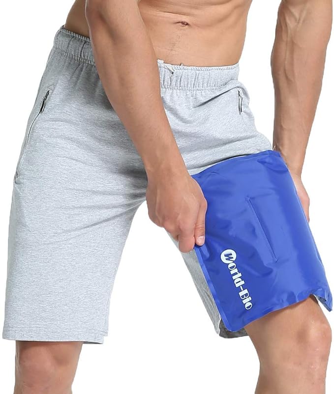 WORLD-BIO Large Flexible Hip Ice Pack 2 packs for Injuries, Hot & Cold Therapy Pad for Shoulder, Back, Knee, Leg, Thigh, Soothing Pain from Bruises & Sprains, Muscle Aches, Stiff Joint, 11" x 14" Blue-StrideForce Fitness