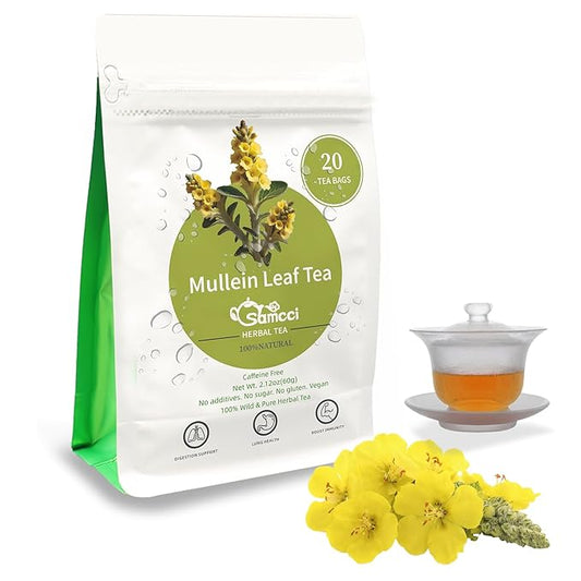Samcci - Mullein Tea Bags, 20 Teabags, 3g/bag, 100% Pure Mullein Tea Bags for Lungs Cleanse, Natural Herbal Tea Bags, Caffeine Free & No Additives Mullein Leaf Tea for Detox & Respiratory Support-StrideForce Fitness