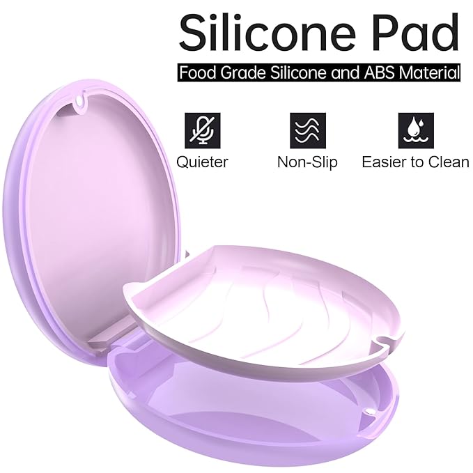 Retainer Case, Slim Aligner Case Compatible with Invisalign, Cute Retainer Box with Silicone Pad, Purple