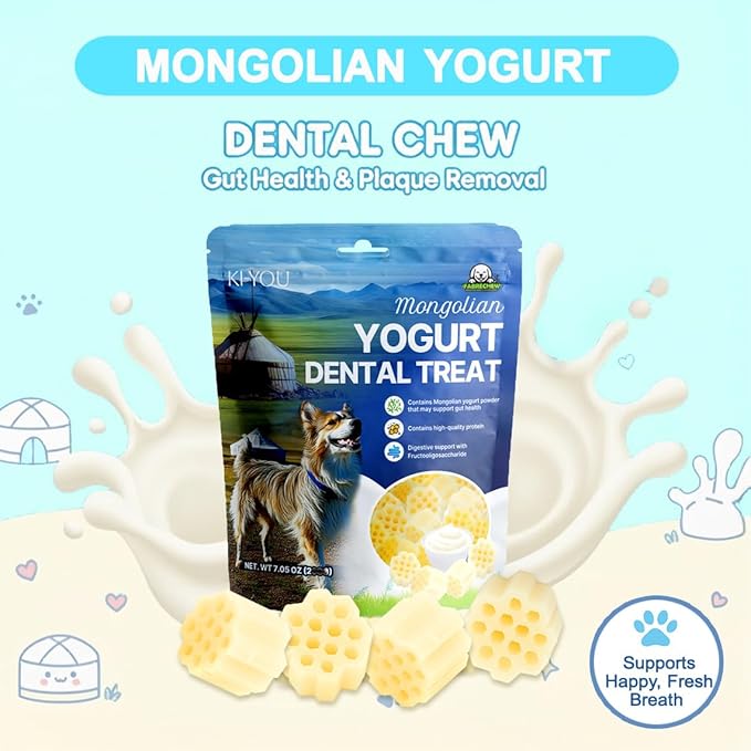 KI-You Mongolian Yogurt for Dogs – Probiotic & Prebiotic Rich for Gut Health, Soft Honeycomb Shape for Gentle Dental Care, for Sensitive Gums (Treat - Small Type)