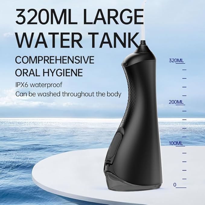 Water Flosser, Cordless Water Dental Flosser，320ML Portable Oral Irrigator with 3 Modes & 6 Tips, IPX7 Waterproof, 60–160 PSI Rechargeable Dental Floss Pick for Home & Travel Use