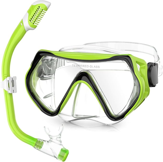 Snorkeling Gear, Dry Snorkel Set180° Panoramic Wide View,Anti-Fog Scuba Diving Mask, Professional Snorkeling Gear for Free Breathing, Swimming, Diving-StrideForce Fitness
