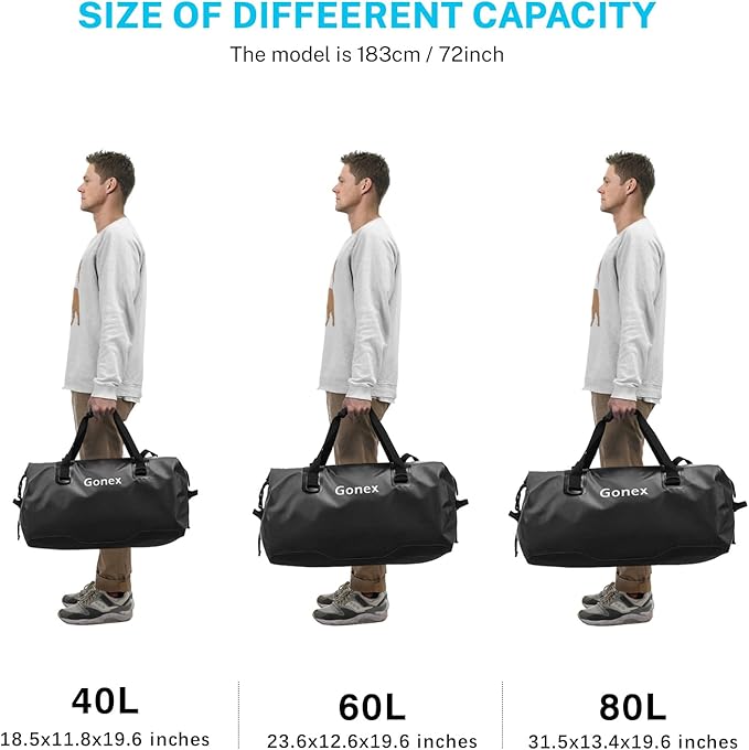 Gonex 40L 60L 80L Extra Large Waterproof Duffle Travel Dry Duffel Bag Heavy Duty Bag with Durable Straps & Handles for Kayaking Paddleboarding Boating Rafting Fishing-StrideForce Fitness