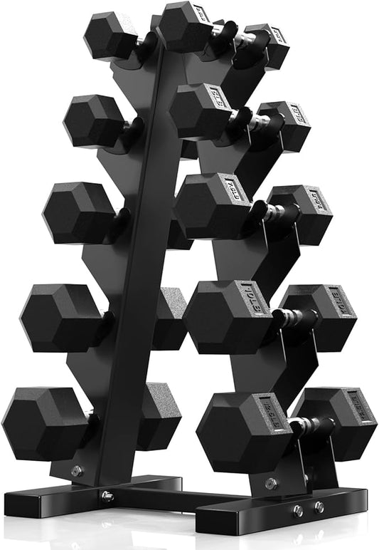PAPABABE Hex Dumbbell Sets with Rack, 60-550lb Rubber Coated Dumbbell Weight Set and Storage Rack, Multiple Options Hand Weights for Strength Training-StrideForce Fitness