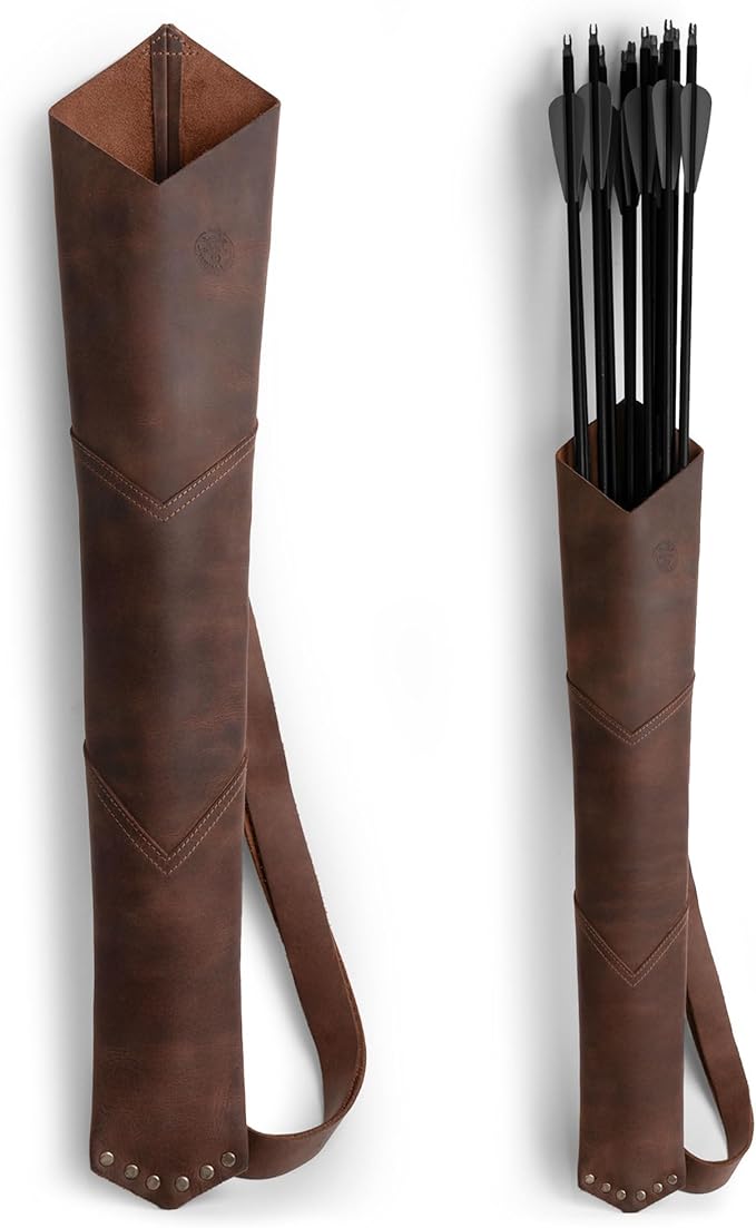 Back Arrow Archery Quiver, Vintage Holder for Shooting Practice, Training, Full Grain Leather, Handmade Archer Accessories, Bourbon Brown-StrideForce Fitness