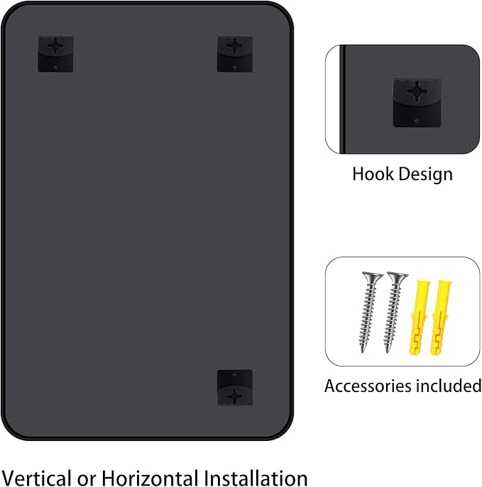 FORBATH Large Bathroom Mirror 60" x 40", Black Rectangle Metal Framed Rounded Corner Wide Wall Mounted Mirror for Bathroom Bedroom Entryway Decor(Horizontal/Vertical)-StrideForce Fitness