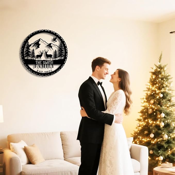 Personalized Forest Deer Metal Name Sign | Custom Metal Signs | Family Wall Art & Split Letter Name | Wedding Gift & Anniversary | Indoor Decor Gift for Women, Men, Wife, Parents, Couple-StrideForce Fitness