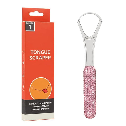 Tongue Scraper Bling Metal Tongue Cleaner for Adults & Kids Diamond Stainless Steel Tongue Scrubber for Oral Care & Hygiene(Pink)
