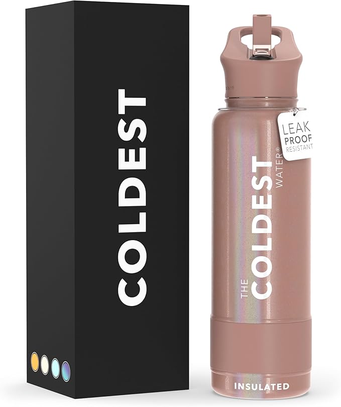 Coldest Insulated Water Bottle with Straw Lid - Stainless Steel Metal Insulated Bottle for Men & Women (Golden Rose Glitter, 40 oz)-StrideForce Fitness