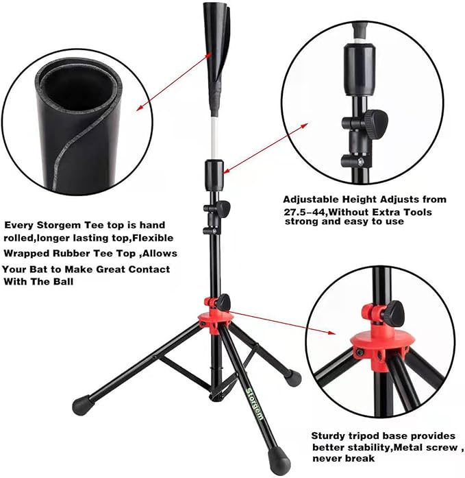 Storgem Batting Baseball tee Softball, Easy to Adjustable Height,Portable Tripod Stand Base Tee for Hitting Training Practice,with Carrying Bag-StrideForce Fitness