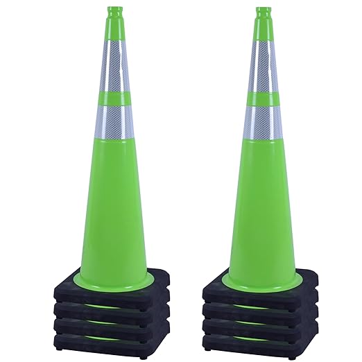 OrangeStar 36" Traffic Cones 8-Pack, Green Safety Cones with Reflective Collars, Heavy Weighted Base for Construction, Parking Lot, Road Work, Flexible PVC, Indoor & Outdoor Use-StrideForce Fitness