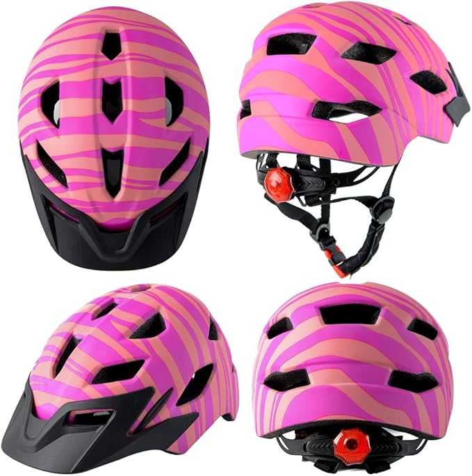 Kids Bike Helmet,Bavilk Kids Boys Girls Bike Helmets with LED Light Detachable Visor Children Youth Teen Multi-Sport for Skating Cycling Scooter Skateboard Adjustable & Lightweight 19.7"-22.4"-StrideForce Fitness