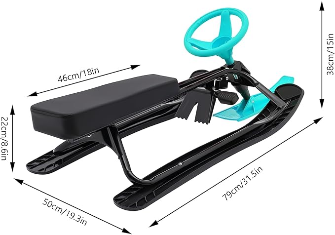 Snow Racer Sled, Ski Sled Slider Board with Steering Wheel, Twin Brakes, Anti-Slip Pedal, Snow Sled for Kids-StrideForce Fitness
