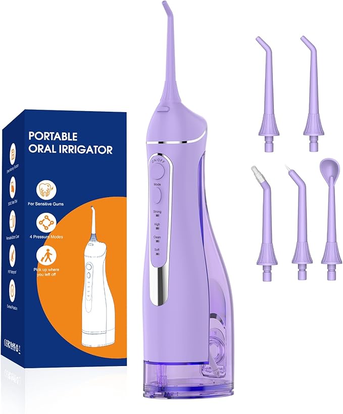 Water flossers for Teeth Pick, Portable Oral Irrigator Dental with 4 Modes 5 Jet Tips, IPX7 Rechargeable Water Tooth Flosser for Braces Sensitive Gum Care, 300ml Tank for Home Travel Use