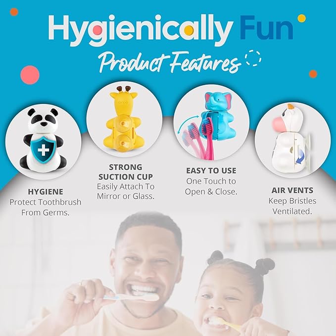 Flipper Fun Animal Lion Toothbrush Cover – Kids Toothbrush Holder with Cover – Toothbrush Holders for Bathrooms - Suction Cup Toothbrush Holder