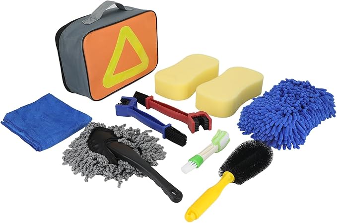 Motorcycle Wheel Cleaning Stand with Cleaning Brush Kit,Universal Roller Paddock for Dirt Street Bike Ebike for Tire Cleaning & Chain Lubrication(Bikes<500 lb & Tire Width<180 mm) (11PCS)-StrideForce Fitness