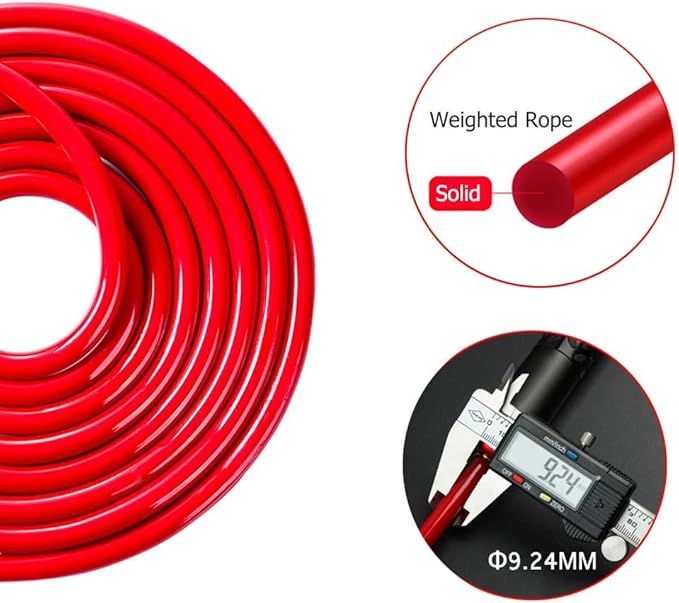 Redify Weighted Jump Rope for Workout Fitness(1LB), Tangle-Free Ball Bearing Rapid Speed Skipping Rope for MMA Boxing Weight-loss,Aluminum Handle Adjustable Length 9MM Fabric Cotton+9MM Solid PVC Rope-StrideForce Fitness