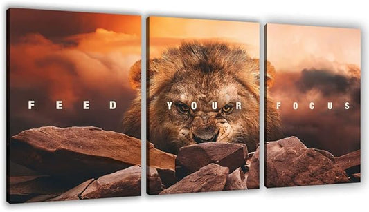 Motivational Wall Art Inspirational Wall Art 3 Pieces Canvas Poster Wall Painting Lion Artwork for Living Room Bedroom Home Decor Prints Pictures Office Wall Decor Framed Ready to Hang 36''Wx 16''H-StrideForce Fitness