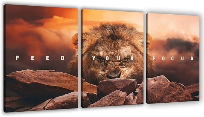 Motivational Wall Art Inspirational Wall Art 3 Pieces Canvas Poster Wall Painting Lion Artwork for Living Room Bedroom Home Decor Prints Pictures Office Wall Decor Framed Ready to Hang 48''Wx 24''H-StrideForce Fitness