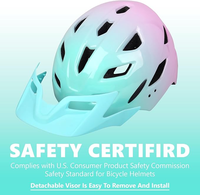 Kids Bike Helmet,Bavilk Kids Boys Girls Bike Helmets with LED Light Detachable Visor Children Youth Teen Multi-Sport for Skating Cycling Scooter Skateboard Adjustable & Lightweight 19.7"-22.4"-StrideForce Fitness