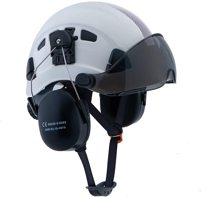 LOHASPRO Arborist Forestry Helmet Safety Hard Hat with Visor and Ear Muffs for Tree Service Logging Cutting Wood Chainsaw Helmet Garden Work Trimming Mowing(P91 White+Smoked Visor+Earmuff)-StrideForce Fitness