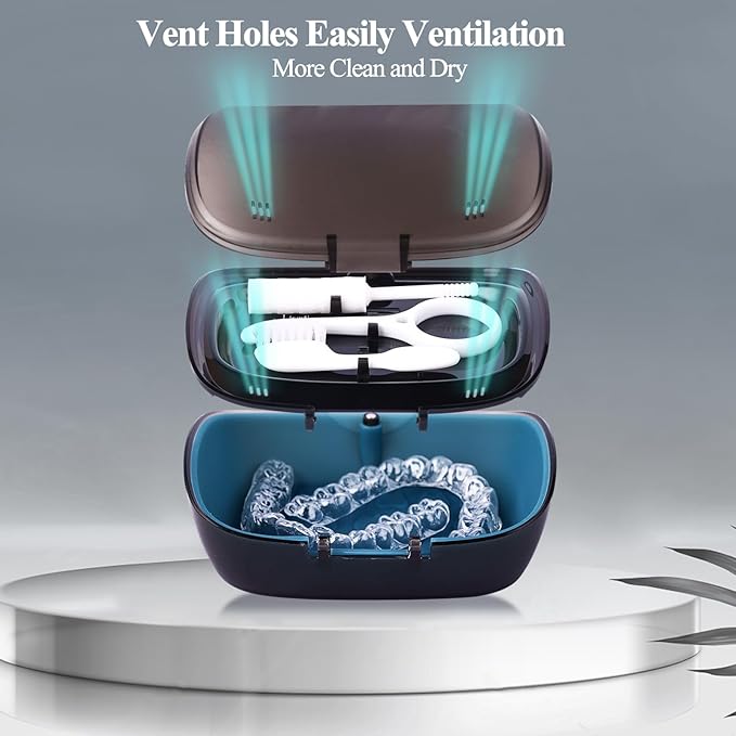 Double Layer Aligner Case Retainer Case With Mirror, Retainer Holder With Remover Tool And Cleaning Brush With Vent Holes Compatible With Aligner Case, Retainer Case,Orthodontic Supplies Case