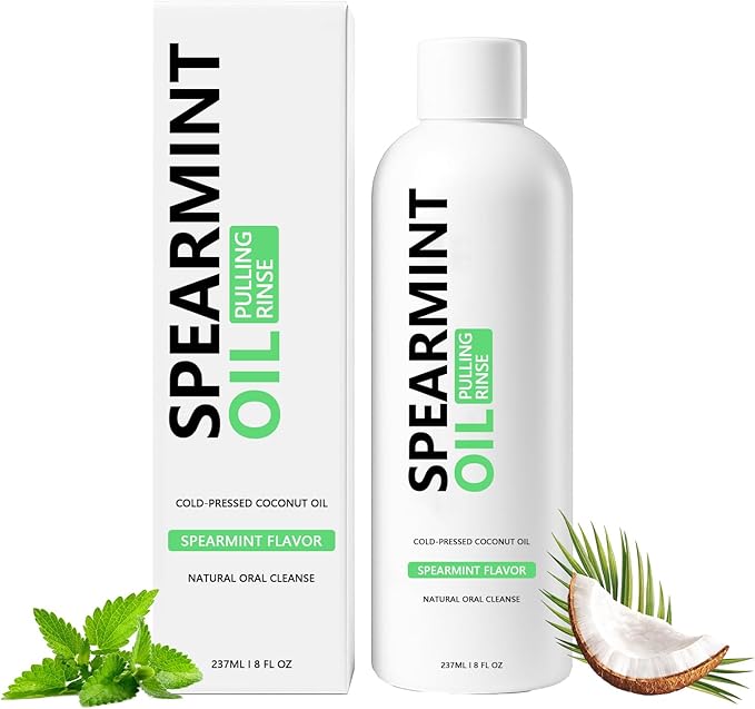 Spearmint Oil Pulling Rinse - Cold-Pressed Coconut Oil mouthwash - Pressed Coconut Mouthwash for Teeth Whitening-for Teeth and Gums, Pure Mouthwash Mint Freshness (1pc)