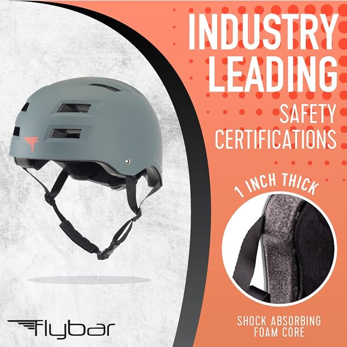 Flybar Bike Helmet- Multi Sport Dual Certified Adjustable Dial, Lightweight Skateboard Helmet, Roller Skating, Pogo, Electric Scooter, Snowboard, Boys and Girls Kids- Adults Helmets-StrideForce Fitness