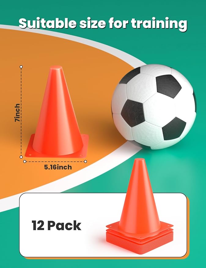 GHB Soccer Cones 7" 9" of 12 24 Pack Disc Soccer Sport Cones Training Field Marker Agility Cones for Basketball, Coaching, Practice Equipment Includes Drills Guide-StrideForce Fitness