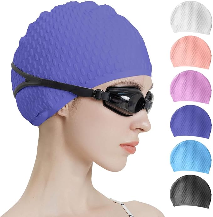 Tripsky Silicone Swim Cap,Comfortable Bathing Cap Ideal for Curly Short Medium Long Hair, Swimming Cap for Women and Men, Shower Caps Keep Hairstyle Unchanged…-StrideForce Fitness