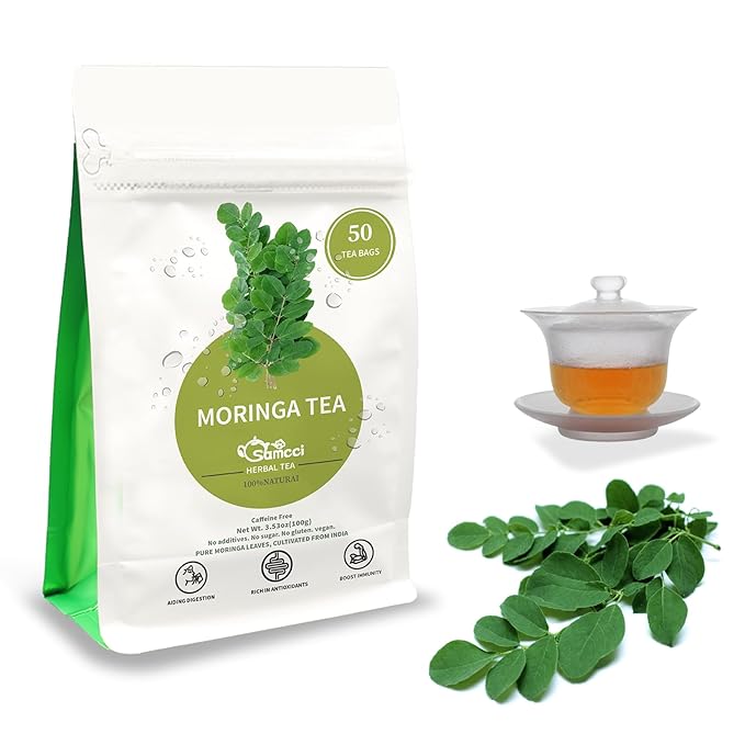 Samcci - Moringa Tea - 50 Tea Bags - Pure Moringa Leaves, Herbal Tea for Supporting Digestion & Immune System - Non-GMO - Vegan - Caffeine-Free - Natural Herbal-StrideForce Fitness