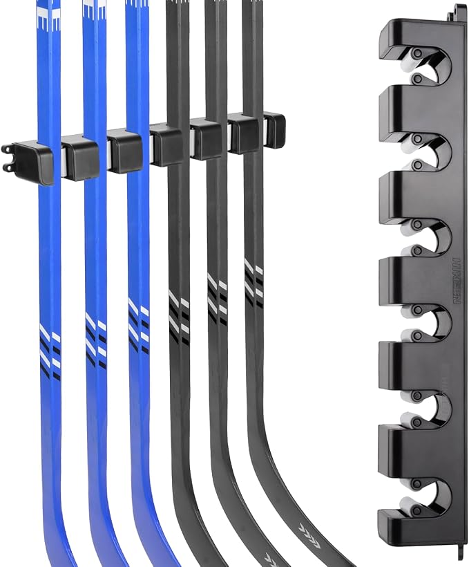 Hikeen Hockey Stick Wall Mount, Enhanced Stability Ice Hockey Stick Display Holder, Space-Saving Hockey Stick Organizer Holds up to 6 Sticks for Any Home Office Wall-StrideForce Fitness