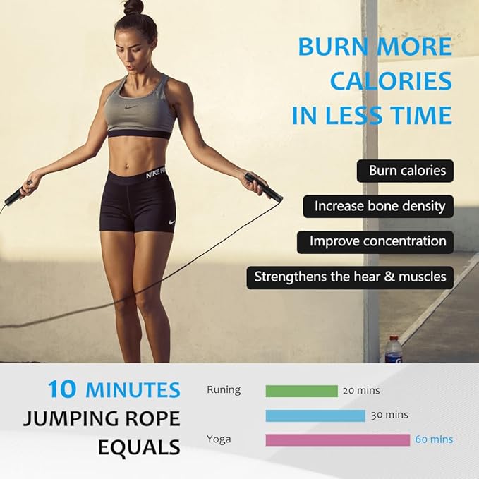 Jump Rope, HANDIO jump ropes 1/2 lb Weighted Jump Rope for Boxing, Cardio, Crossfit Workout, 8~10ft Range Adjustable Length Steel Ropes with Ball Bearings and Metal Handles, Jumpropes Suitable for Men-StrideForce Fitness