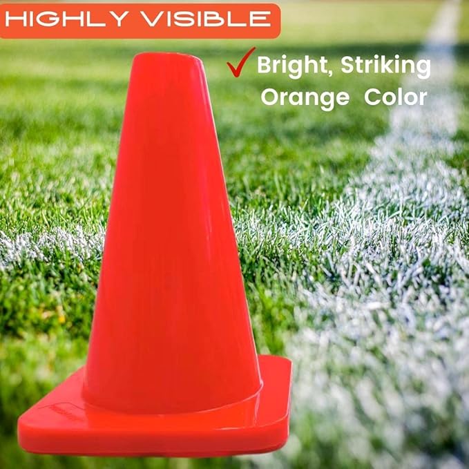 6, 9, 12, 18, 28 Inch Sports Training Traffic Cones - Durable Orange Cones for Soccer, Football, Basketball, Agility Drills, Parking, Safety, Road Use (Set of 12)-StrideForce Fitness