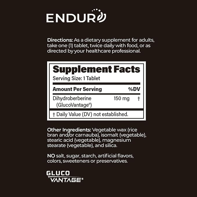 Endur Dihydroberberine SR, Supports Blood Sugar Health & Metabolism, Great for Weight Management Support, Gluten Free, 150mg (60 Tablets)-StrideForce Fitness