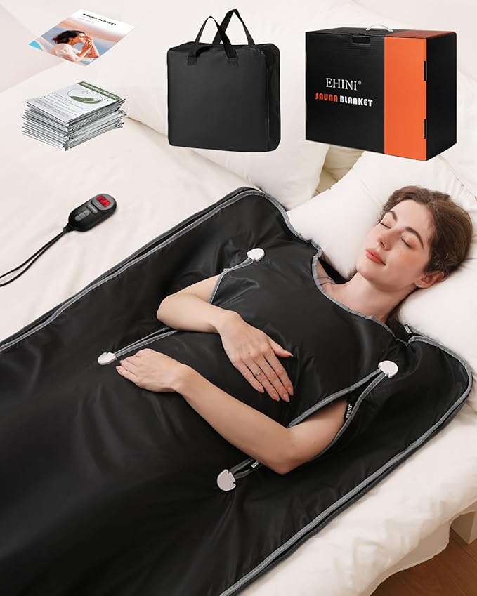 Infrared Sauna Blanket-Sauna Blanket for Home Use, Portable Design for Relaxation and Detoxification Highest 176℉, 20-60 Minutes Timer, 6 ft x 2.65 ft（Pitch-Black）-StrideForce Fitness