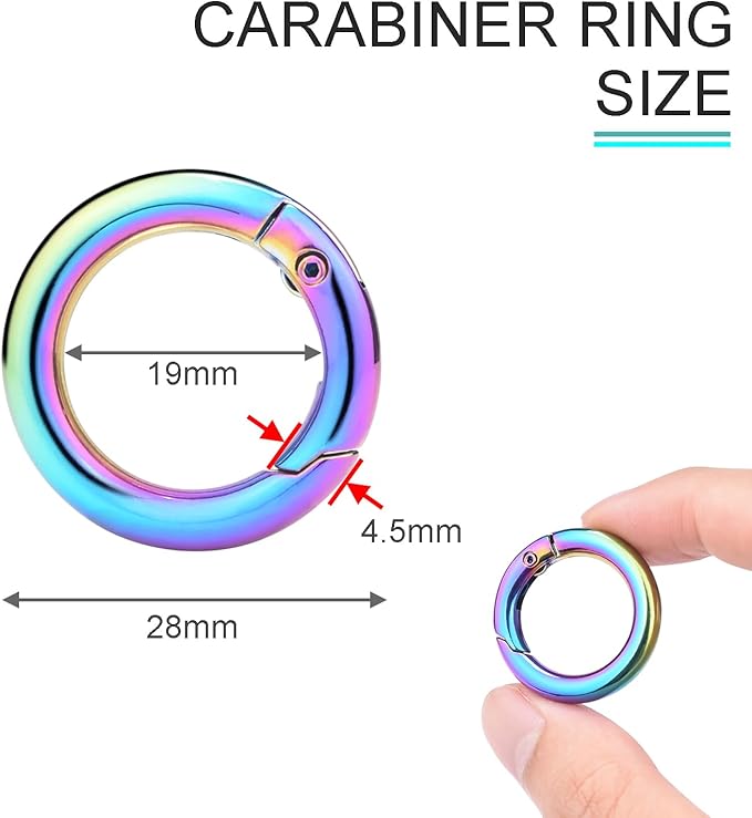 10Pack 3/4 Inch Round Carabiner, Metal Keychain Rings Spring O Ring for Purse Shoulder Bag Chain Ring Clip Replacement Paracord Keychain Lanyard Leather DIY Crafts (Rainbow)-StrideForce Fitness