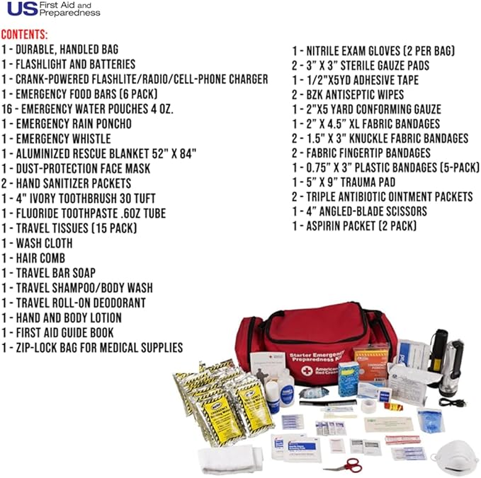 Officially Licensed Product, First Aid Concepts Basic Emergency Preparedness Starter Kit, 12 Hour Survival Supplies for 1 Person, Water, Phone Charger, Blanket, Food-StrideForce Fitness