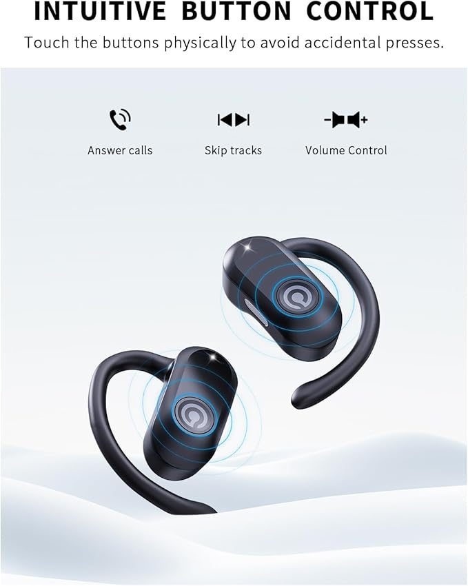 CXK Open Ear Headphones, Bluetooth 5.4 True Wireless Earbuds Bone Conduction Headphones with 60Hrs Stereo Sound, 0.27oz Lightweight Design Open Earbuds with Mic, IPX6 Waterproof Fit Running, Black-StrideForce Fitness