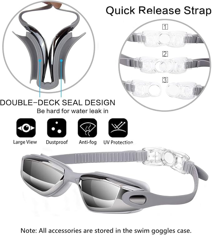 Swim Goggles Swimming Goggles No Leaking with Nose Clip, Earplugs, Swim Cap and Case for Men Women-StrideForce Fitness