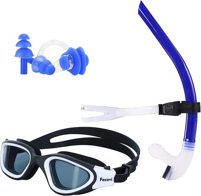 Swim Snorkel for Lap Swimming,No loud gurgling noise No hurt forehead No slip front swimming Snorkeling Training for adult/kid/youth,swimmer snorkle center Mount snorkel tube One-Way Purge Valve-StrideForce Fitness