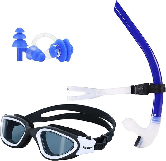 Swim Snorkel for Lap Swimming,No loud gurgling noise No hurt forehead No slip front swimming Snorkeling Training for adult/kid/youth,swimmer snorkle center Mount snorkel tube One-Way Purge Valve-StrideForce Fitness