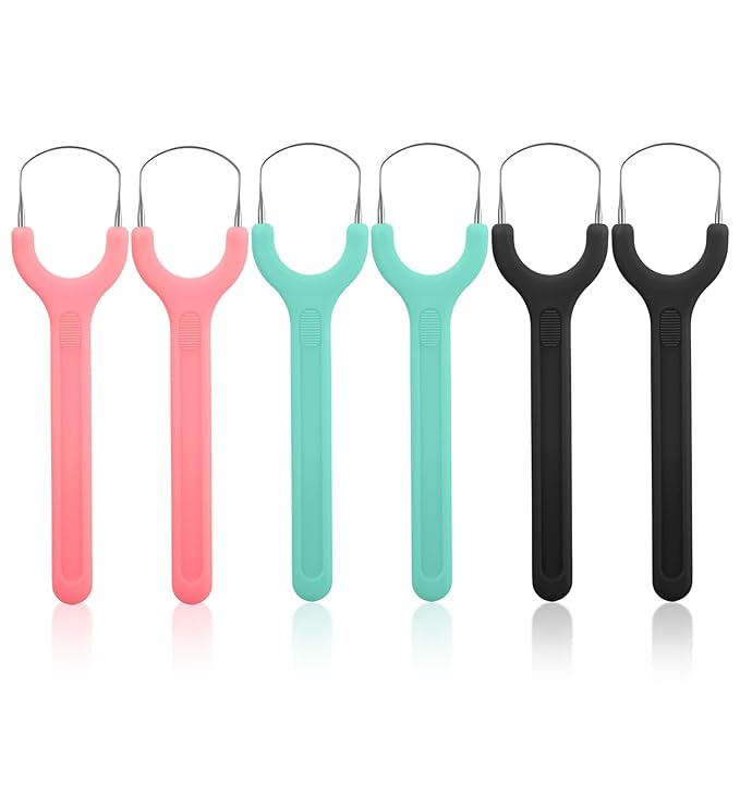 6Pack Tongue Scraper, Stainless Steel Tongue Cleaner for Adults, Metal Oral Hygiene Tool for Bad Breath, Easy to Use & Portable (3 Color)